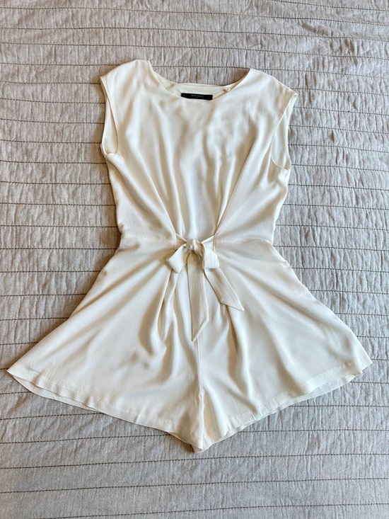 Zara Pants - Zara Cream Sleeveless Tie-Front Romper